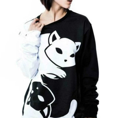 cat hoodie, women cat hoodie, sweatshirt, women cat sweatshirt Yin Yang Cat / S Sweatshirts "Black and White"Hoodie