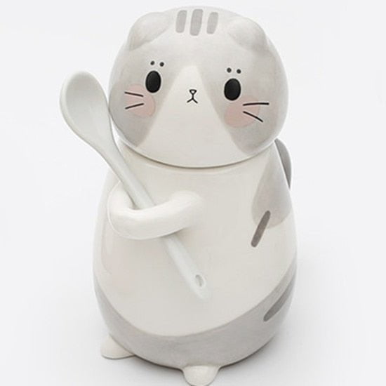 cat mug, cat thermo, cat cup Style 4 / 300ml cat ceramic coffee mug with spoon CMS:00125062951