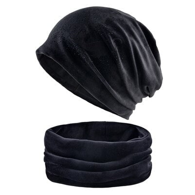 cat hat, cat women hatscarf, women hatscarf, ladies hatscarf, hat Set Black women's beanie and scarf set with cat