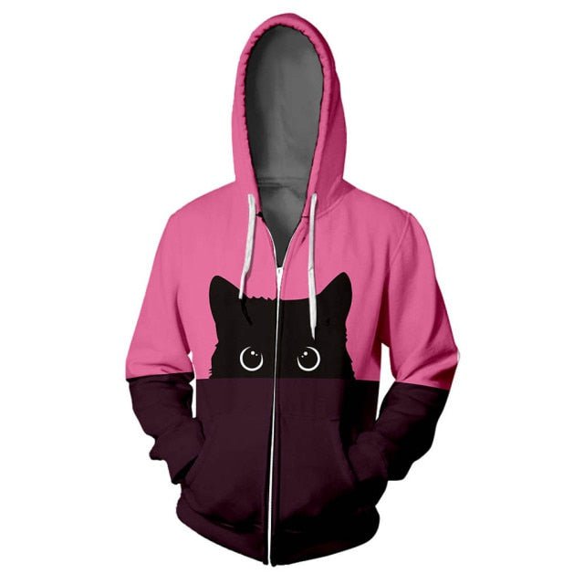 black cat, cat design sweatshirts, cat themed sweatshirts, hoodie Hot Pink / M Hoodies "Black Cat"