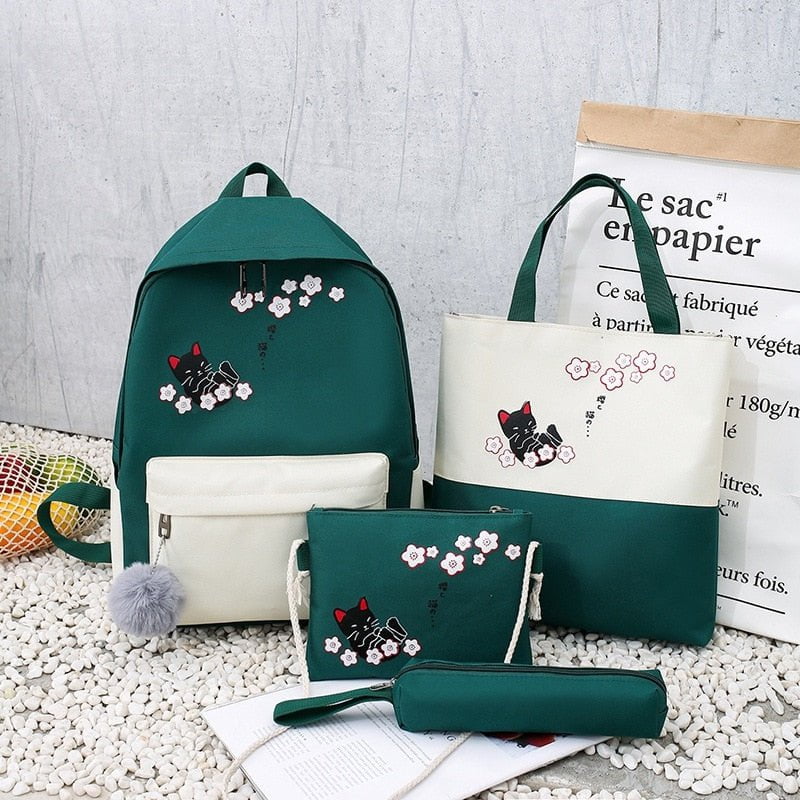 cat backpack for girl, backpack, back bag, women backpack, school backpack Green / China Kitten Cat Bags(4pc/set)