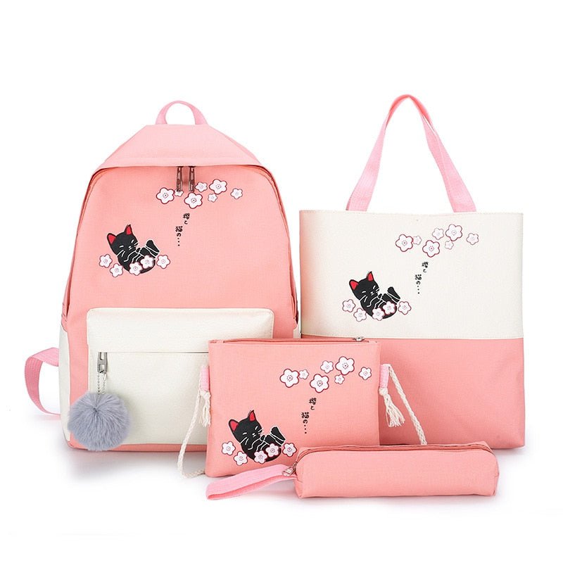 cat backpack for girl, backpack, back bag, women backpack, school backpack Pink / China Kitten Cat Bags(4pc/set)