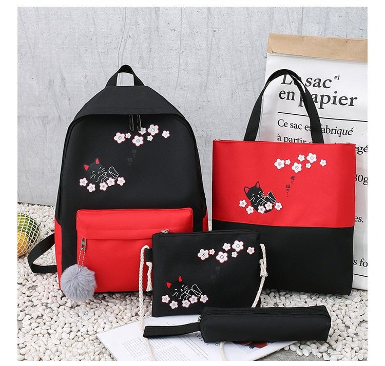 cat backpack for girl, backpack, back bag, women backpack, school backpack Red / China Kitten Cat Bags(4pc/set)