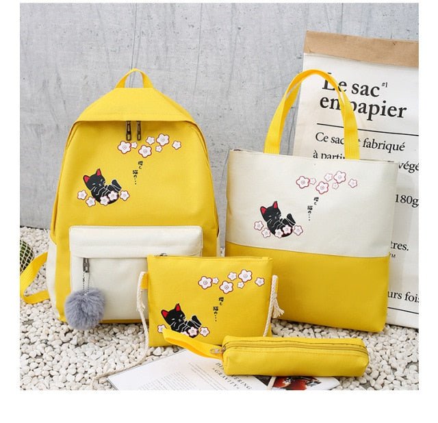 cat backpack for girl, backpack, back bag, women backpack, school backpack Yellow / China Kitten Cat Bags(4pc/set)