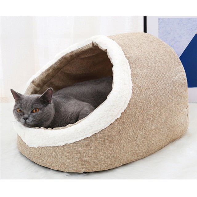 Cat Bed, Cat Bed Cave, Cat Covered Bed, House Cat Bed Beige / for pets below 7.5kg Cat Bed-Sofa Warm.