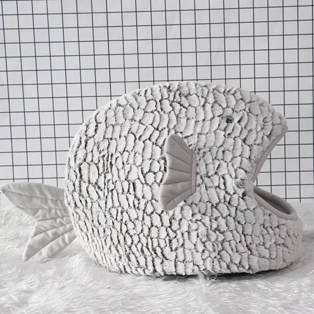 Cat Bed, Cat Bed Cave, Cat Covered Bed, House Cat Bed Gray / L Cute Fish Shape Bed