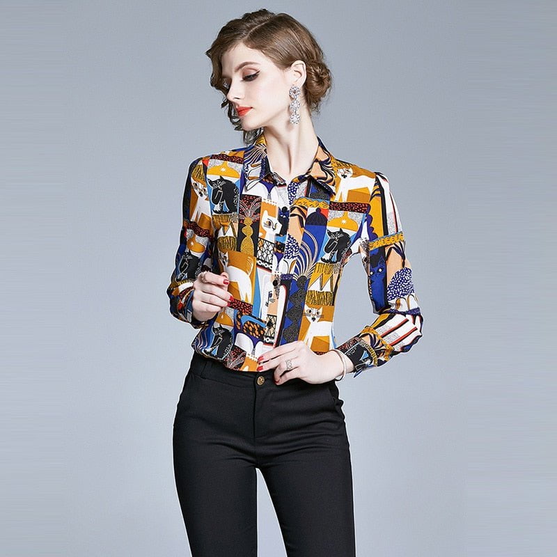 cat blouses, cats shirt, cat women shirt, colorful cats pattern blouses picture color / S Women's shirt Cats pattern
