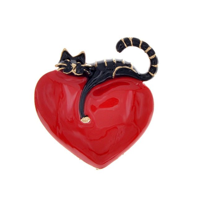 cat brooch, cat jewelry black Cat Heart Brooch