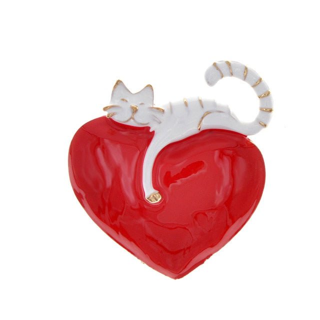 cat brooch, cat jewelry white Cat Heart Brooch