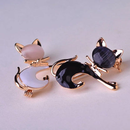 cat brooch, silver cat brooch, cat jewelry Cat Brooch-Black Tie
