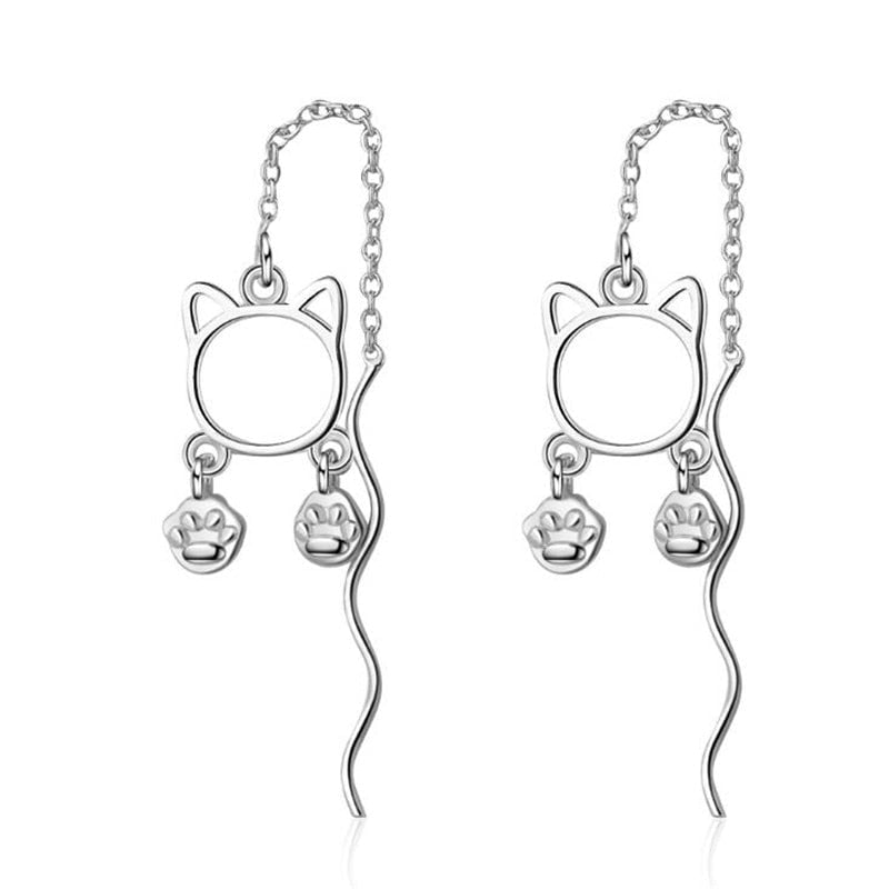 Cat Earrings, Cat Jewelry, Silver Cat Earrings CatPaw Earrings