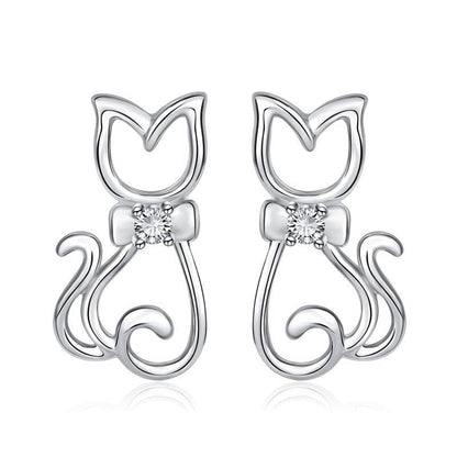 Cat Earrings, Cat Jewelry, Silver Cat Earrings earrings / China Cat Tie Earrings