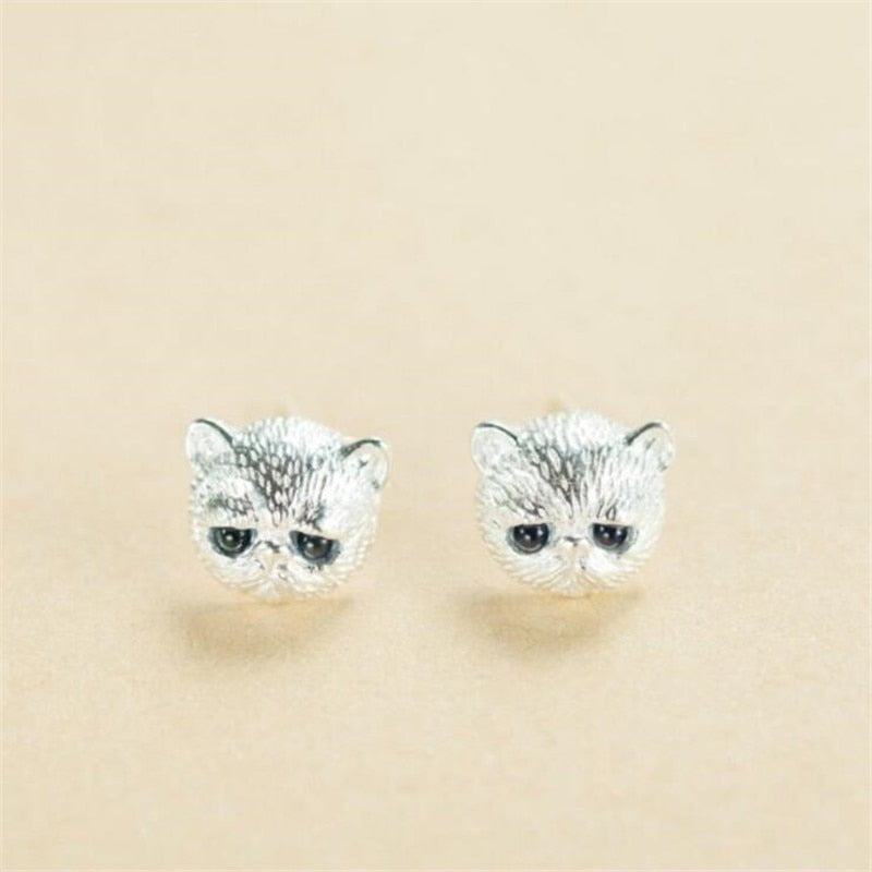 cat earrings, silver cat earrings, cat jewelry Cat-Face Earrings