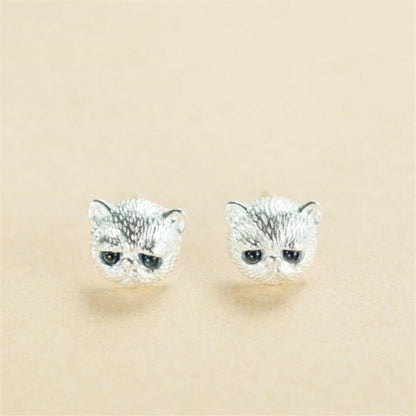 cat earrings, silver cat earrings, cat jewelry Cat-Face Earrings