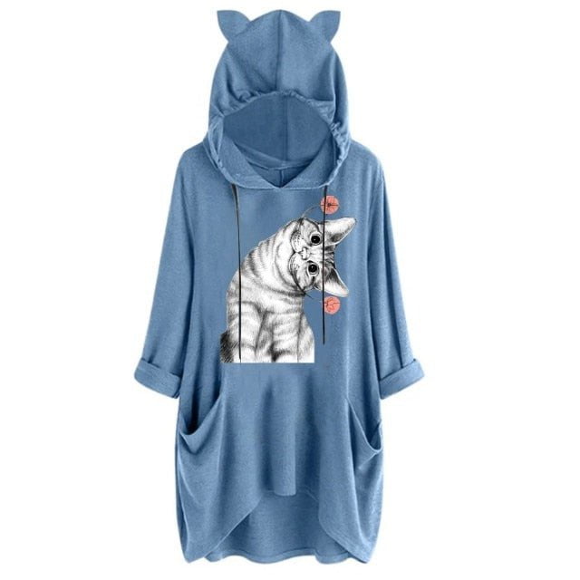 cat ears hoodies, fleece coat, sweater, hoodies, cat hooodies BU / 4XL Chill-Cat Ear Hoodie