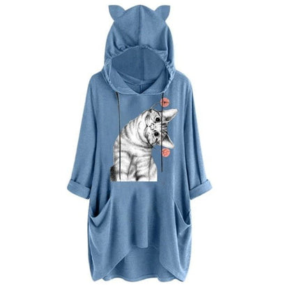 cat ears hoodies, fleece coat, sweater, hoodies, cat hooodies BU / XXXL Chill-Cat Ear Hoodie