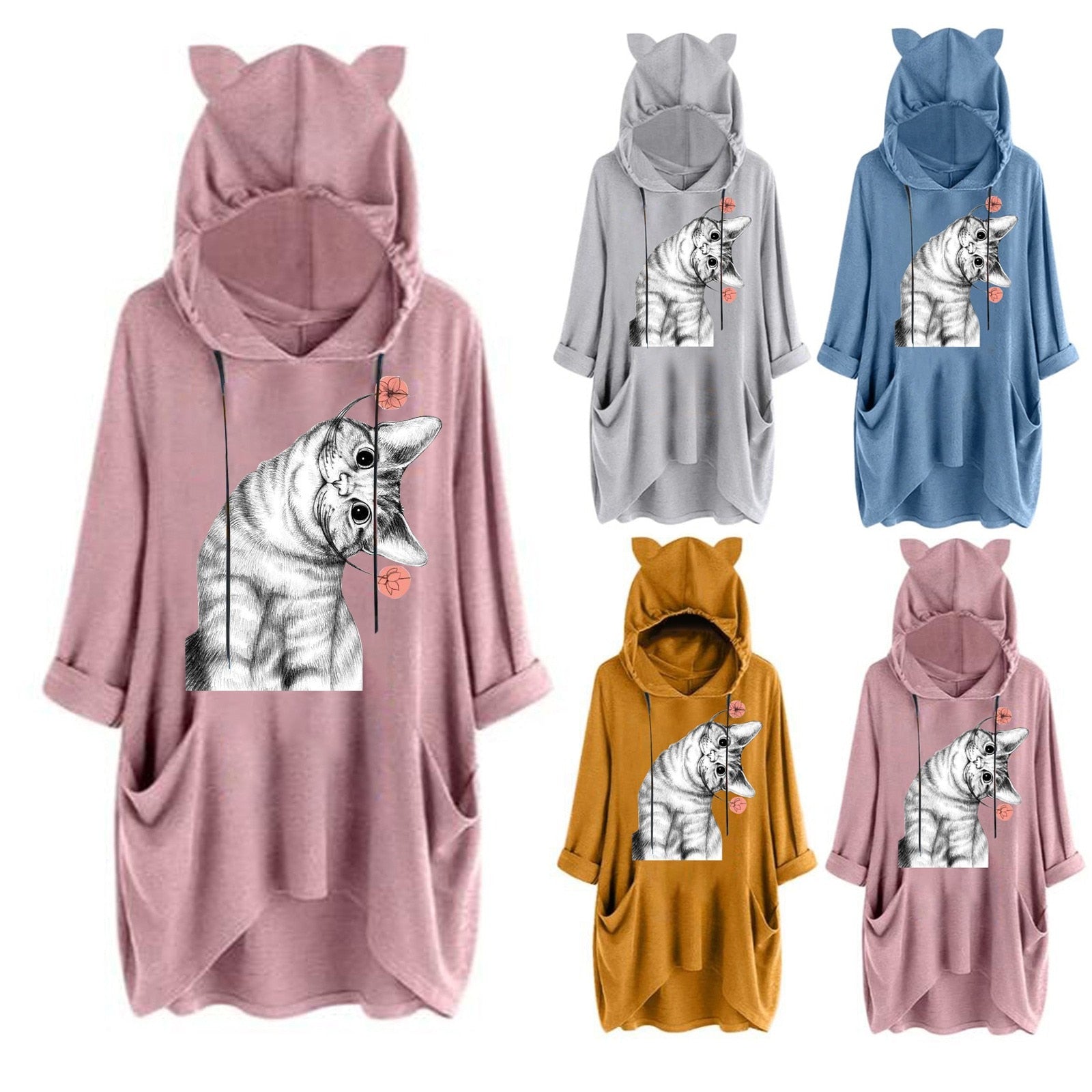 cat ears hoodies, fleece coat, sweater, hoodies, cat hooodies Chill-Cat Ear Hoodie