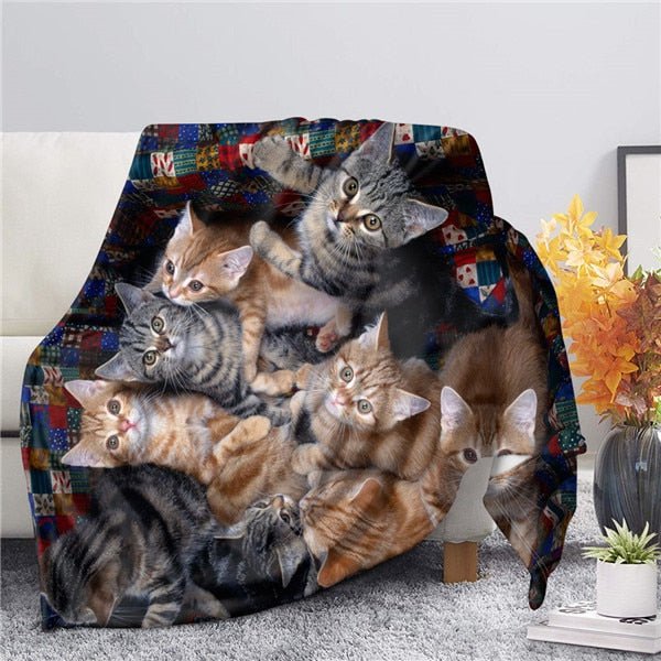 cat fleece blanket, cat blanket, 3D cat printed blanket, bedding sheets, cat bedding sheets, fleece blankets HTAAC281Z88 / 70x100cm-XS Crowded Cat Fleece Blanket