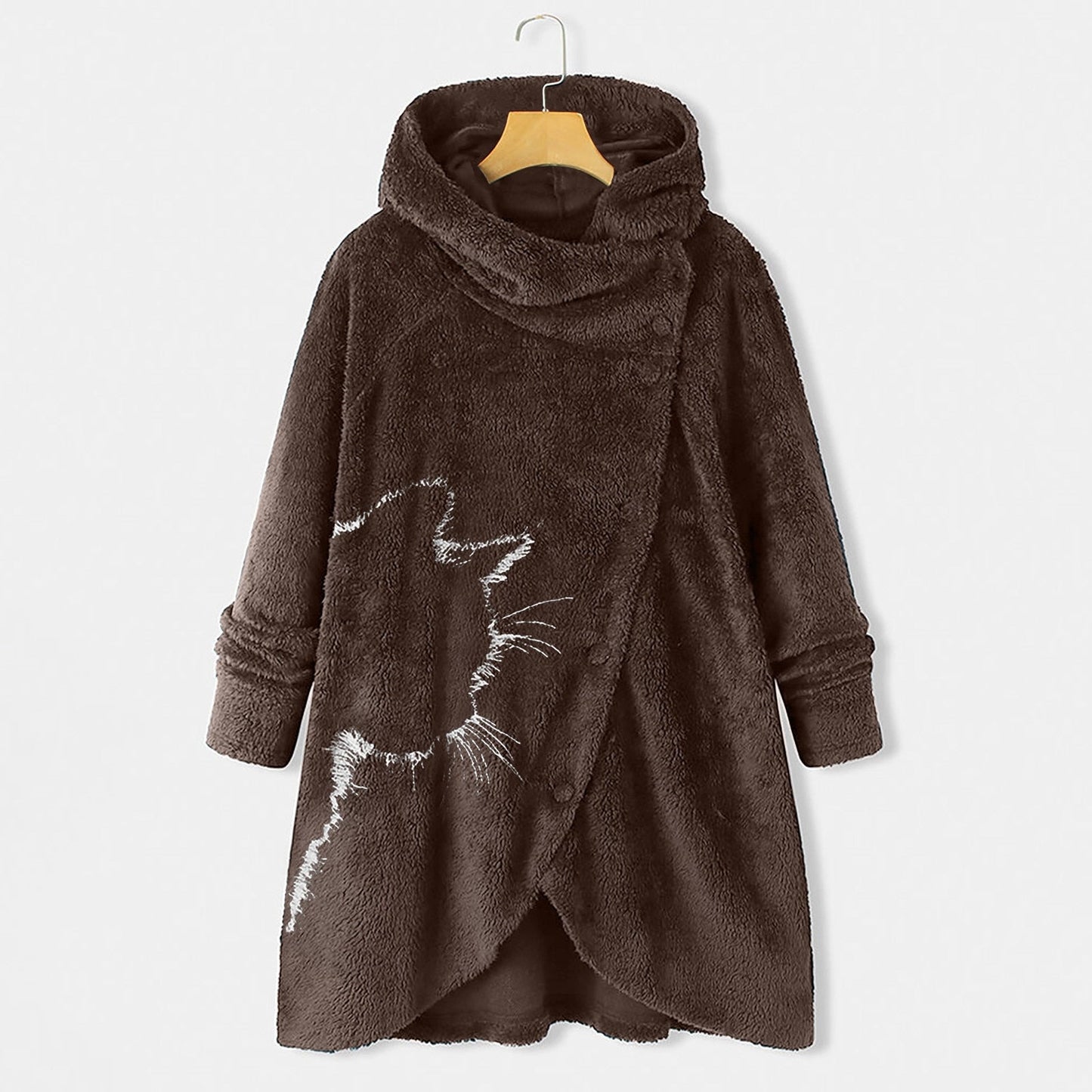 cat hooded coat, women coat, jeckets for women, autumn women cat coat, fleece coat Coffee / S Women's fleece coats MCB:0025222286054.02