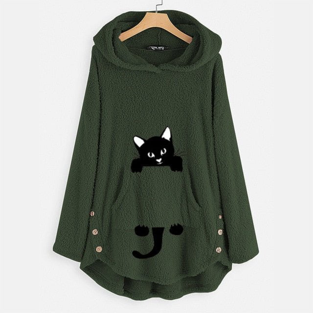 cat hoodie, sweartshirt, fleece coats, cat pullover, cold coat Army Green / S Women's thick hoodies "Cat Ears"