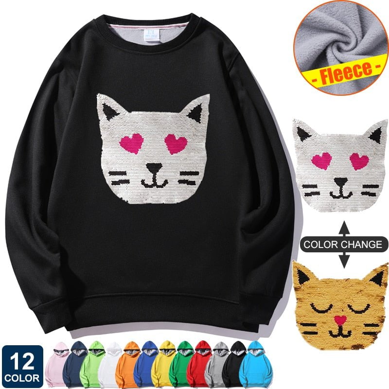 cat hoodie, women cat hoodie, sweatshirt, women cat sweatshirt black O-neck / EUR-XS winter sweatshirts meow MCW:0026518769165.49