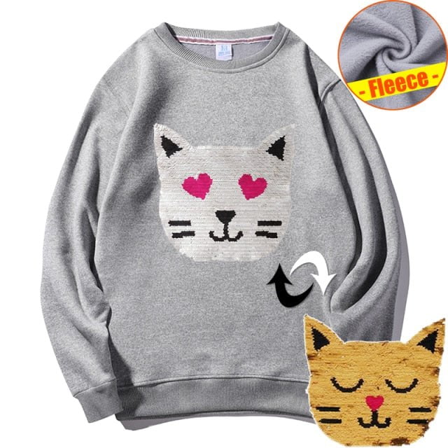 cat hoodie, women cat hoodie, sweatshirt, women cat sweatshirt gray O-neck / EUR-XS winter sweatshirts meow MCW:0026518769165.42