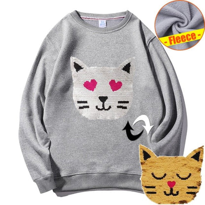 cat hoodie, women cat hoodie, sweatshirt, women cat sweatshirt gray O-neck / EUR-XS winter sweatshirts meow MCW:0026518769165.42