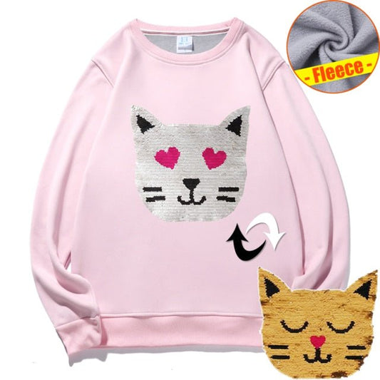 cat hoodie, women cat hoodie, sweatshirt, women cat sweatshirt pink O-neck / EUR-XS winter sweatshirts meow MCW:0026518769165.28