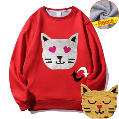 cat hoodie, women cat hoodie, sweatshirt, women cat sweatshirt red O-neck / EUR-XS winter sweatshirts meow MCW:0026518769165.21