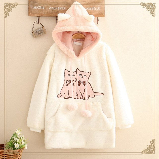 cat hoodie, women cat hoodie, sweatshirt, women cat sweatshirt white / One Size Winter hoodies for teenage girl LCW:0025232193673.02