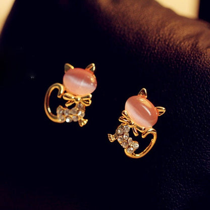 cat jewelry, cat earrings, alloy cat earrings Pink Lovely Cat Earrings