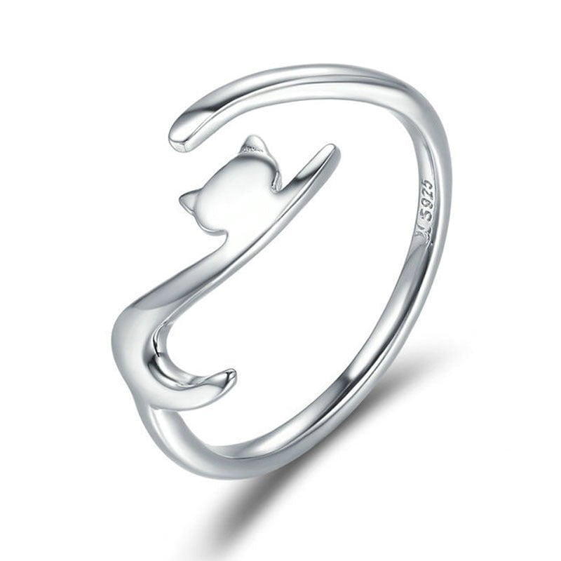 cat jewelry, cat ring, silver cat ring Resizable / As picture Cat Stretching Ring