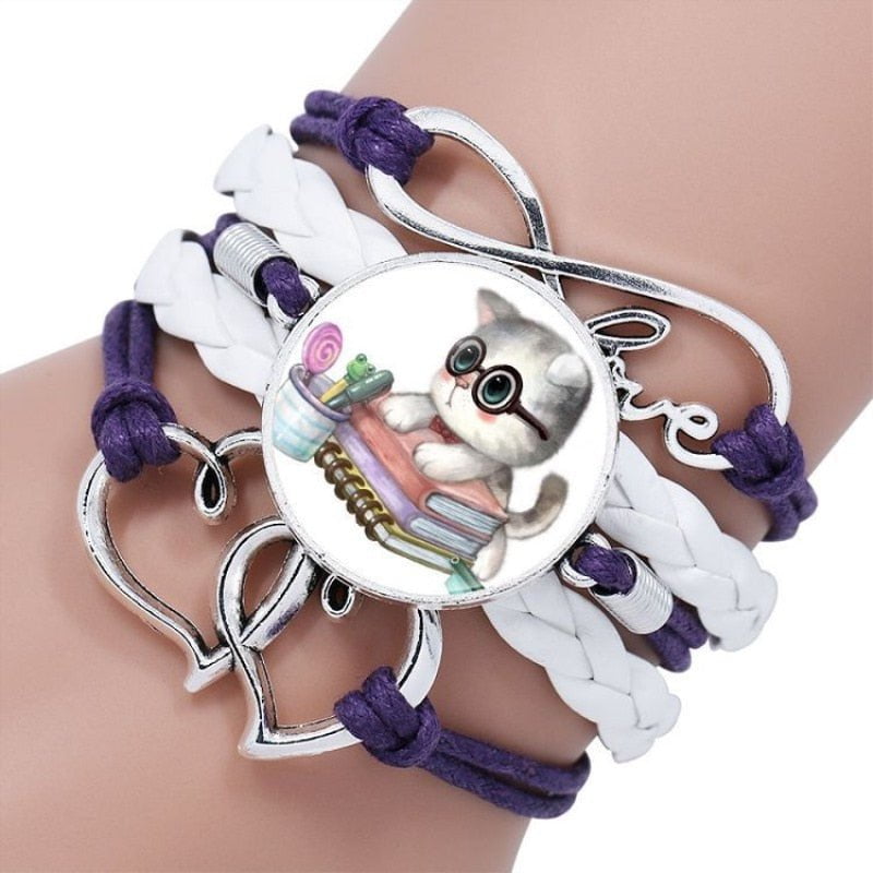 Cat jewelry, silver cat bracelet, cat bracelet 3 Leather Cuff Bracelet
