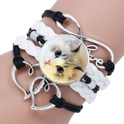 Cat jewelry, silver cat bracelet, cat bracelet 4 Leather Cuff Bracelet