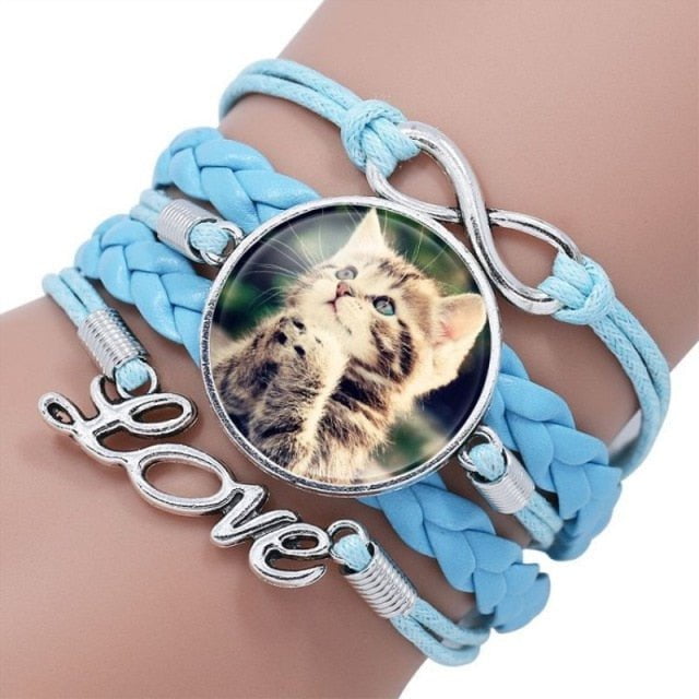 Cat jewelry, silver cat bracelet, cat bracelet 5 Leather Cuff Bracelet