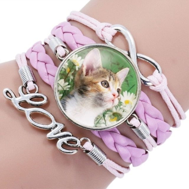 Cat jewelry, silver cat bracelet, cat bracelet 6 Leather Cuff Bracelet
