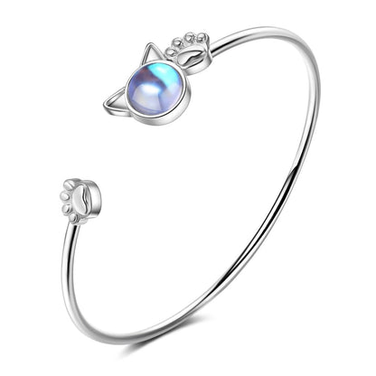 Cat jewelry, silver cat bracelet, cat bracelet Moonstone Paw Bracelet