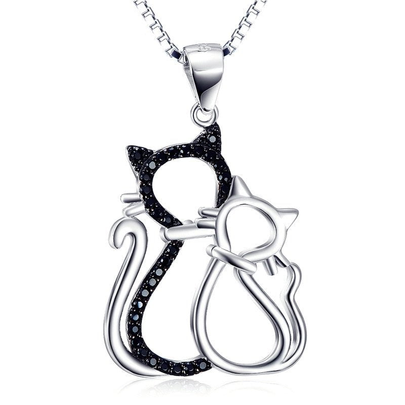 Cat jewelry, silver cat necklace, cat necklace necklace / China Double Cat Necklace