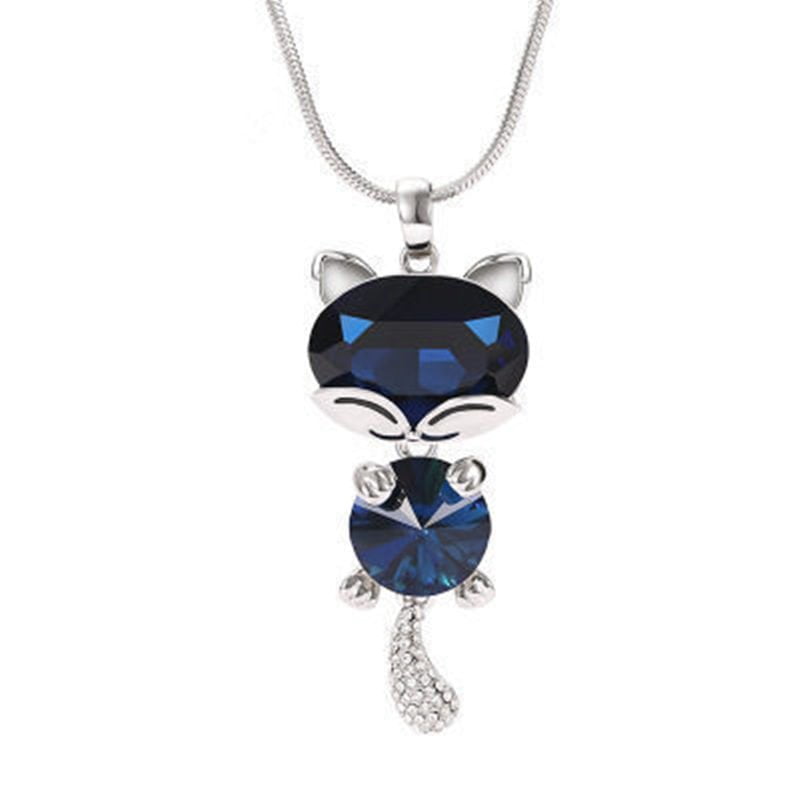 cat necklace, cat jewelry, silver cat necklace grey Blue Cat Neckalce