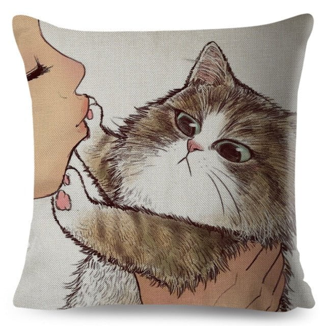 cat pillowcases, pilowcases, cushion cover, cat cushion cover 450mm*450mm / 5 Kiss Cute Cat PillowsCases KSP:0008084634245
