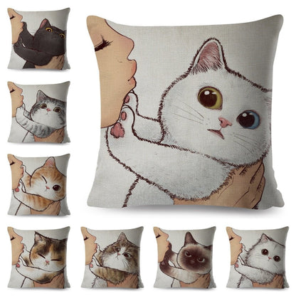 cat pillowcases, pilowcases, cushion cover, cat cushion cover Kiss Cute Cat PillowsCases