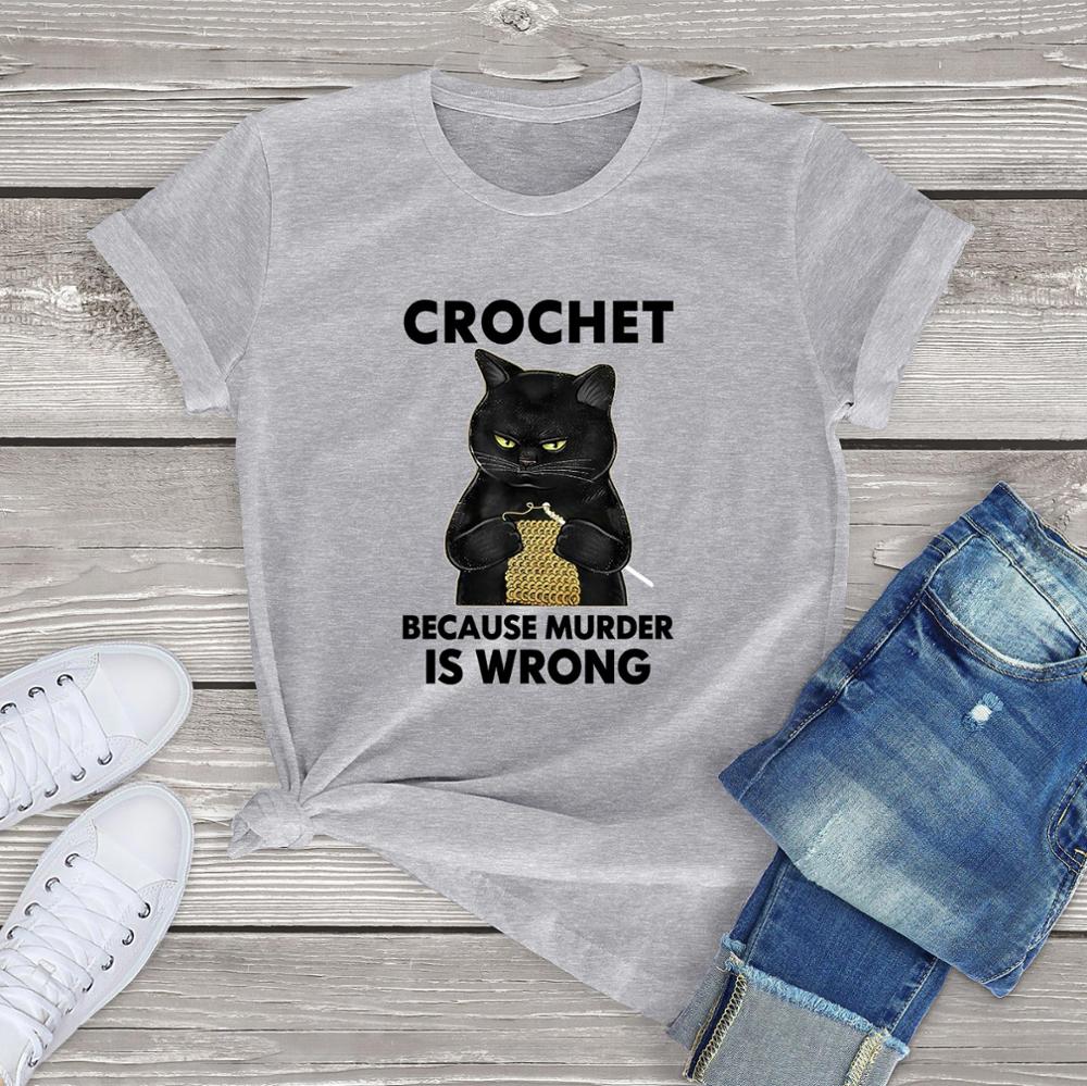 cat t-shirt, t-shirt, cat round neck, crochet Dark Grey / S T shirt Women's CROCHET tee