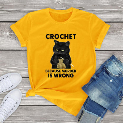 cat t-shirt, t-shirt, cat round neck, crochet Yellow / S T shirt Women's CROCHET tee