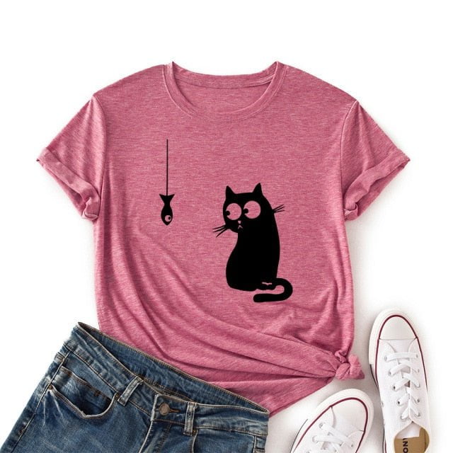 cat t-shirt, t-shirt, women tshirt BrickRed / S women cotton t shirts pink FBR:0060000150717.01