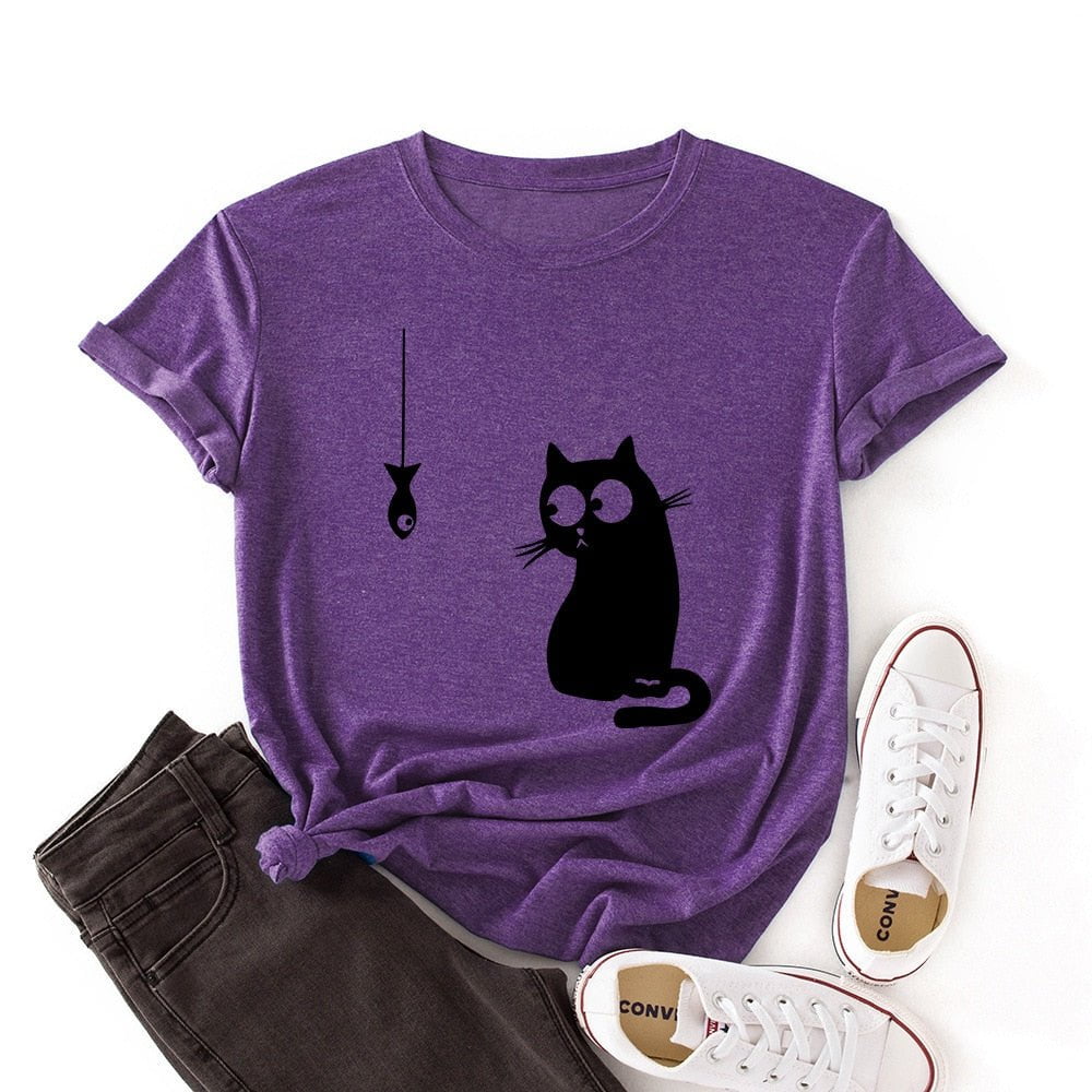 cat t-shirt, t-shirt, women tshirt Women cotton t shirts purple
