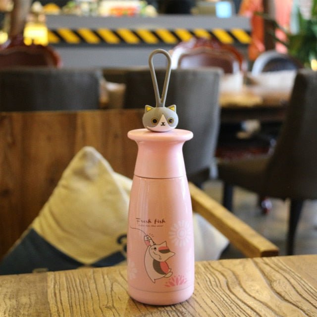 cat thermos, thermos mug, cat mug, thermos 350ml / Pink Cup Thermal  Sport Bottle CTS:0019932926332