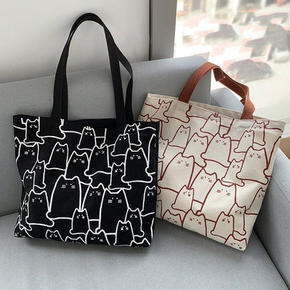 cat tote bag, cat shoulder bag, canvas shoulder bag, cat handbag Girl's shopper Casual Cat's Tote