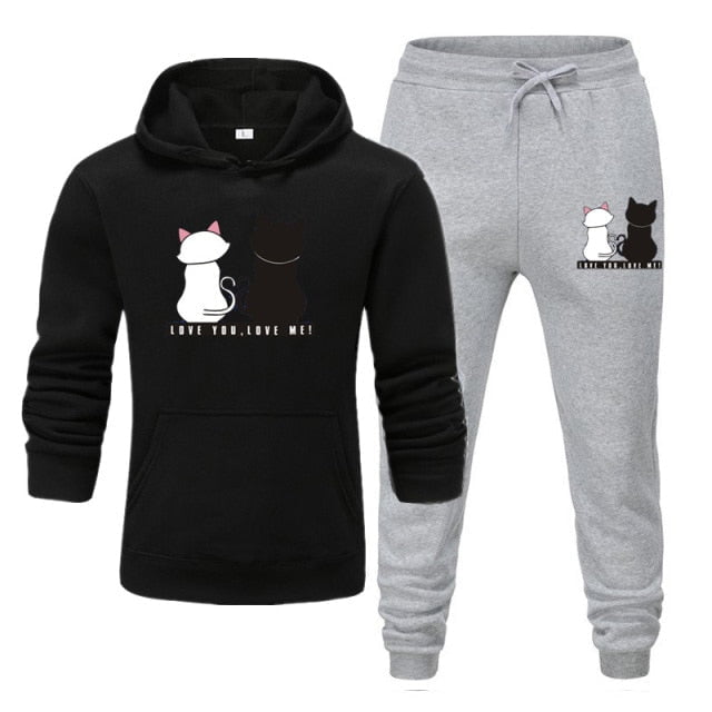 cat tracksuits set, tracksuits, cat hoodies and trouser, cat hoodie, sweater and trouser Black / S Ladies winter tracksuit bottoms LCS:001767181025