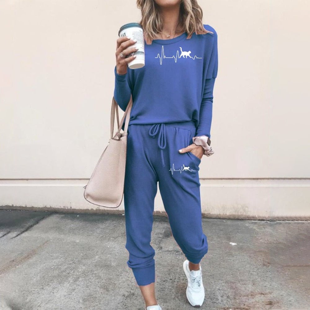 cat tracksuits set, tracksuits, cat hoodies and trouser, cat hoodie, sweater and trouser Blue / S Women tracksuit set LCTS:003445932847.06