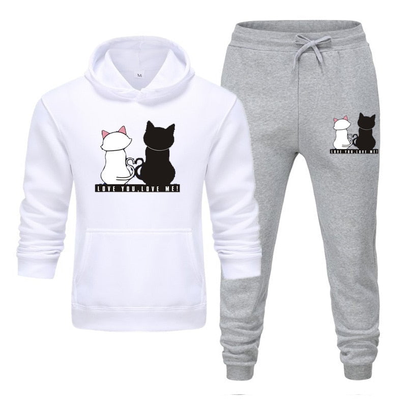 cat tracksuits set, tracksuits, cat hoodies and trouser, cat hoodie, sweater and trouser White / S Ladies winter tracksuit bottoms LCS:001767181025